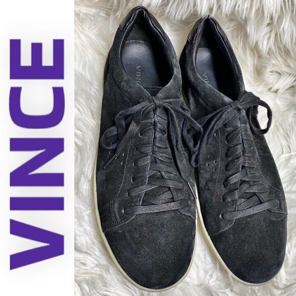 VINCE Men’s Simon Coastal Perforated Black Suede Lace Up Sneakers, Size 12 - Picture 1 of 8